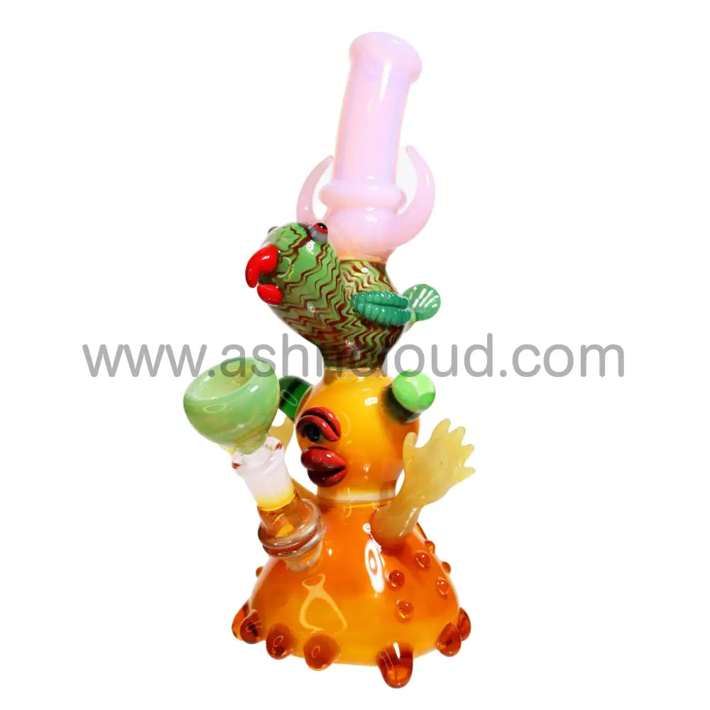 11 In - Monster Eye & Bird Glass Bubbler Fancy