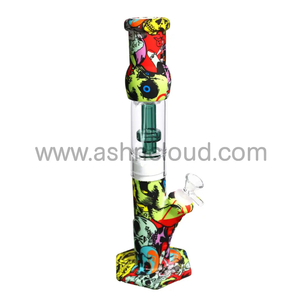 12 In - Straight Multidesign Cartoons Silicone Bong With Chamber