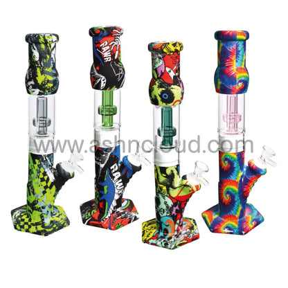 12 In - Straight Multidesign Cartoons Silicone Bong With Chamber