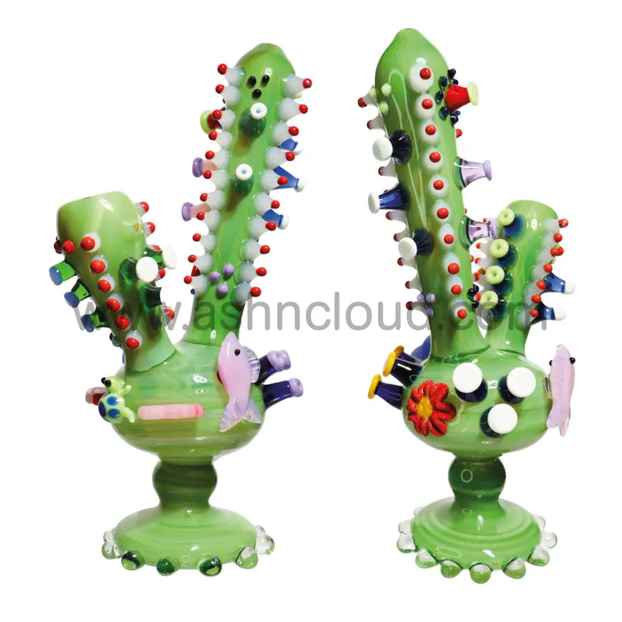 12 Inch Cactus Design Glass Bubbler