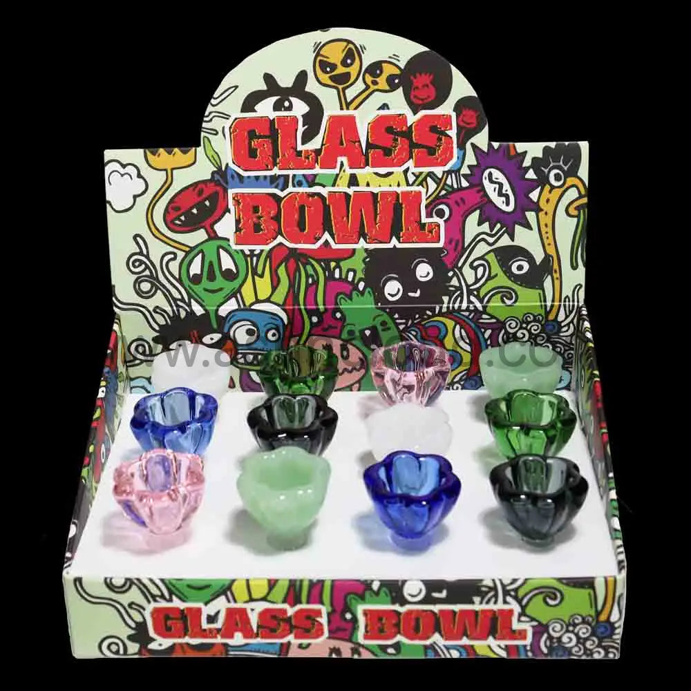 Multicolor Flower Glass Bowl, 14mm, 12-Piece Box