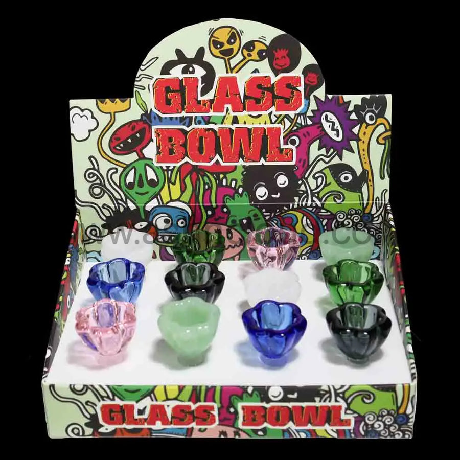 Multicolor Flower Glass Bowl, 14mm, 12-Piece Box