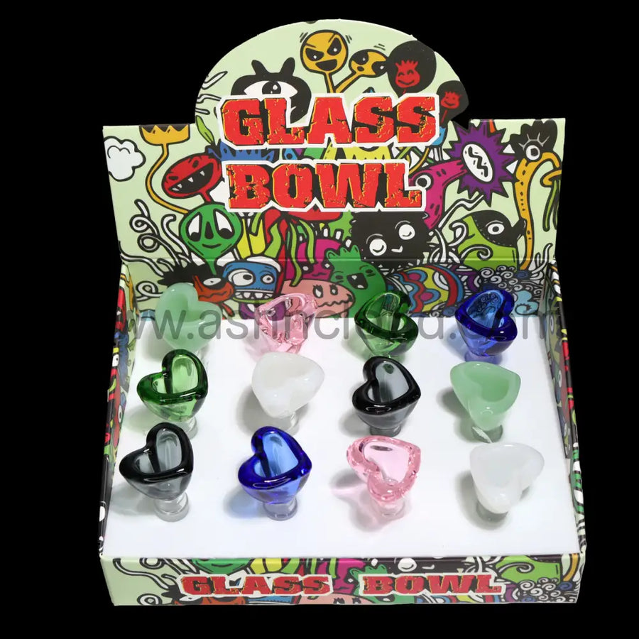Multicolor Heart Glass Bowl, 14mm, 12-Piece Box