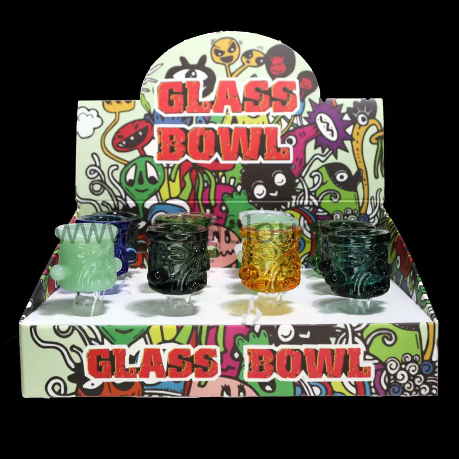 Multicolor Monster Face Glass Bowl, 14mm, 12-Piece Box