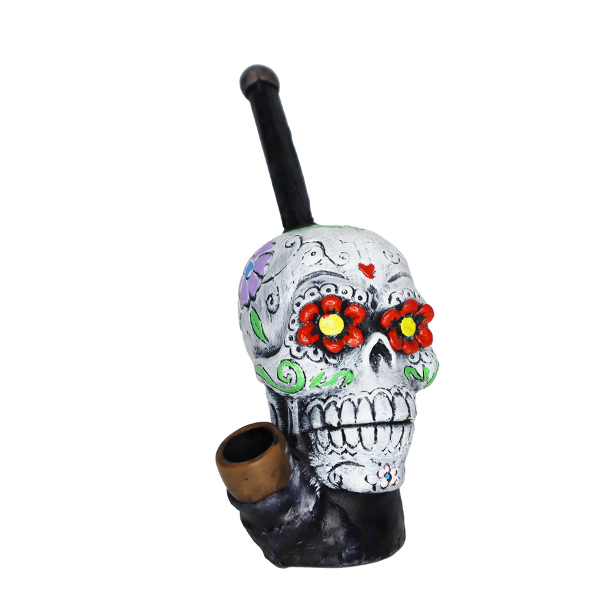 6 Inch White Skull Design Handmade Bong