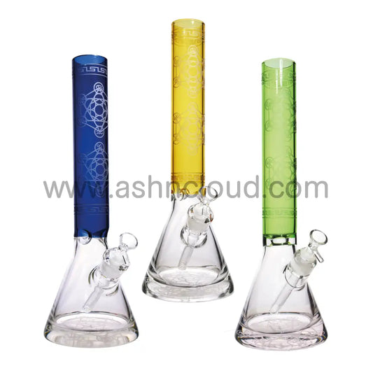 16 In - Beaker Glass Bong Color Frozen Patterns Showehead