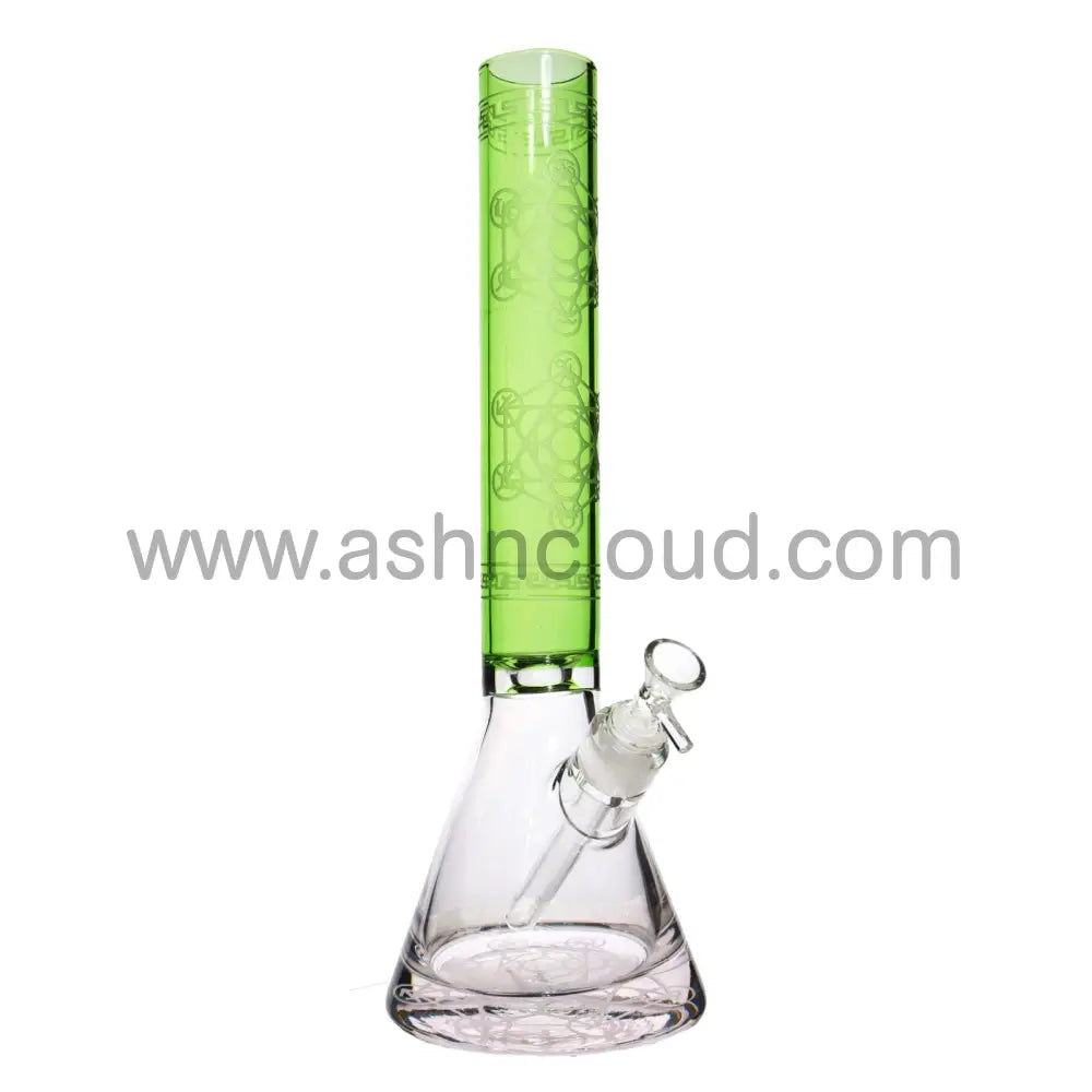 16 In - Beaker Glass Bong Color Frozen Patterns Showehead