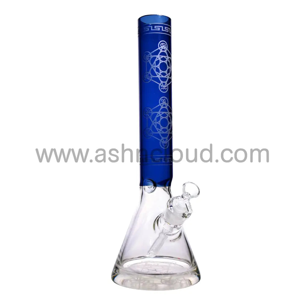 16 In - Beaker Glass Bong Color Frozen Patterns Showehead