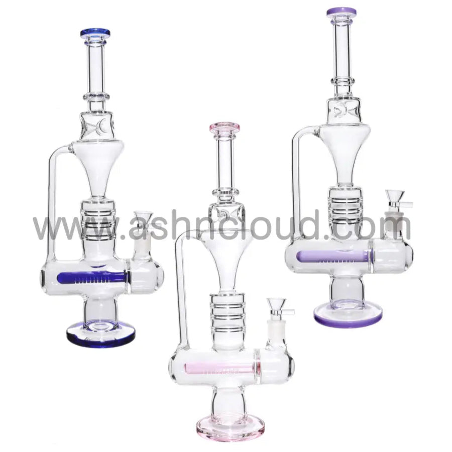 18 Inch Inline Recycler Glass Bong, Clear/Color, 18mm