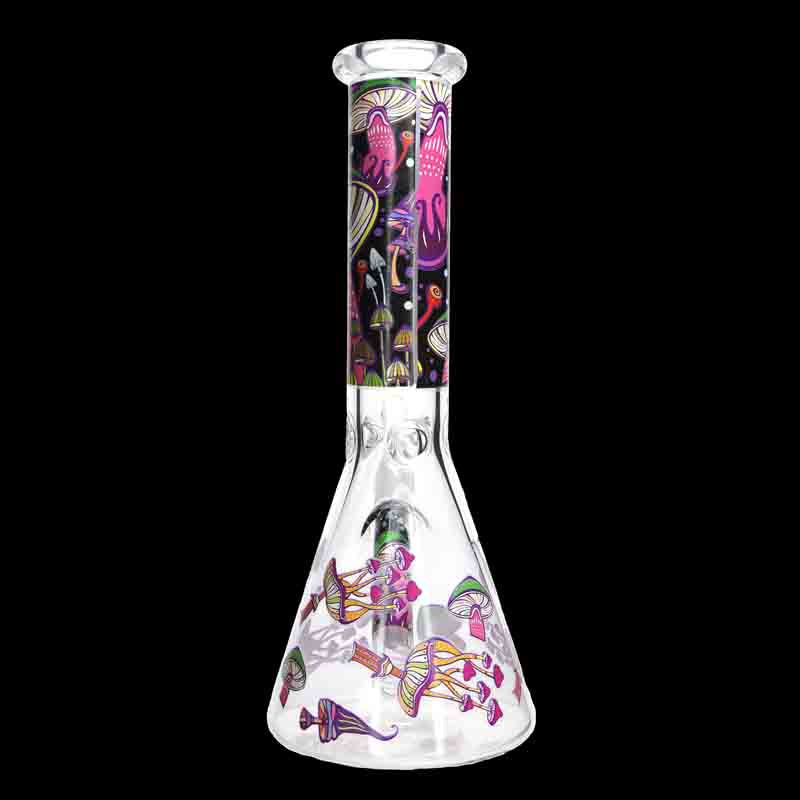 🍄✨ 10” Psychedelic Mushroom Beaker Bong – Neon Graphic Glass Water Pipe
