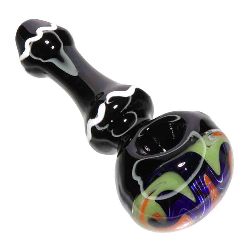 5" Black Glass Hand Pipe with Color Swirl Bowl – Thick Spoon Pipe