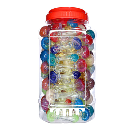 90 PCS – JAR #75 Assorted Color Speckled Glass Hand Pipes – Wholesale