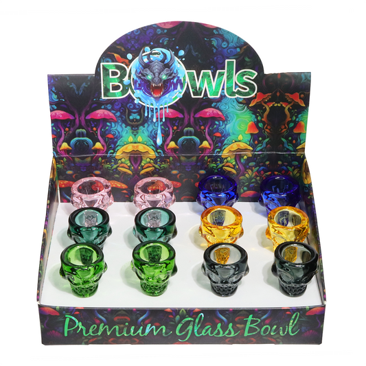 12 PCS – Skull Design Premium Glass Bowls – Assorted Colors Wholesale Display