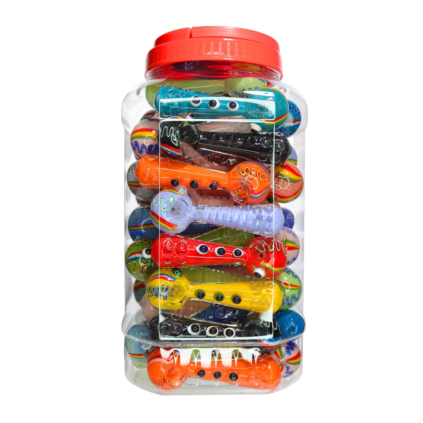 52 PCS – JAR #68 Assorted Color Raised-Dot Glass Hand Pipes – Wholesale
