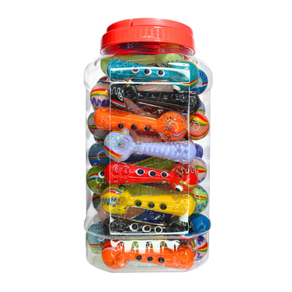 52 PCS – JAR #68 Assorted Color Raised-Dot Glass Hand Pipes – Wholesale