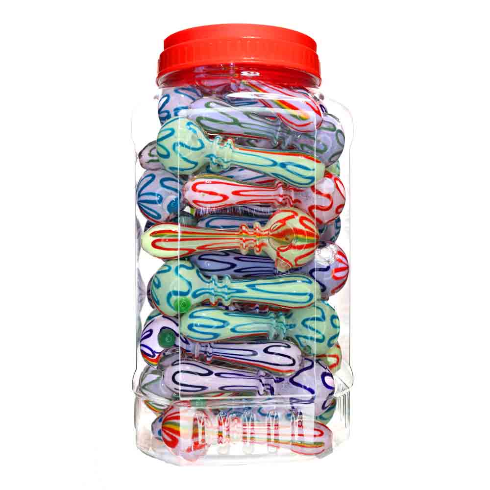 45 pcs – NEW JAR #28 Glass Hand Pipe (5 inches) Spoon $4.10 each