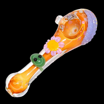 5" Flower Accent Novelty Glass Hand Pipe – Colorful Decorative Spoon Pipe
