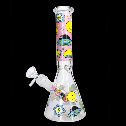 🛸🌈 10” Cute Alien Beaker Bong – Cartoon UFO Glass Water Pipe
