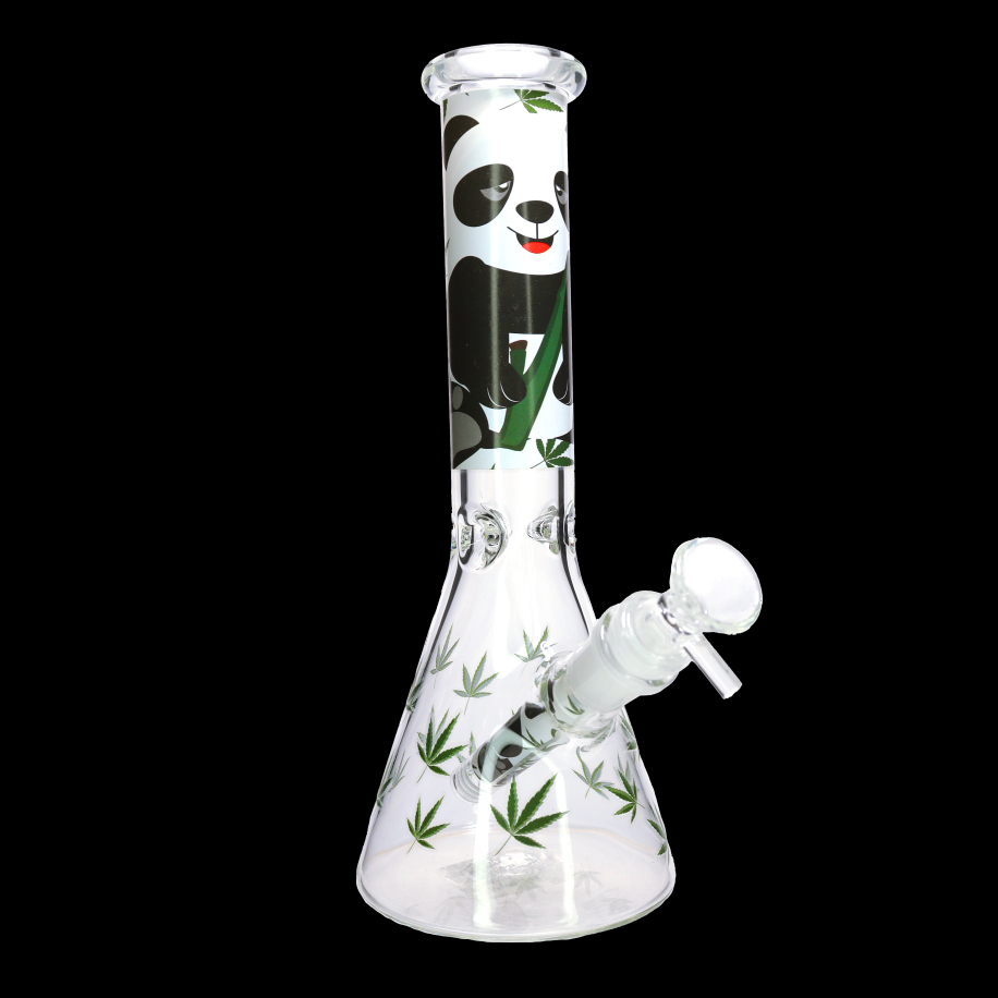 🐼🌿 10” Panda Beaker Bong – Cute Cannabis Leaf Glass Water Pipe