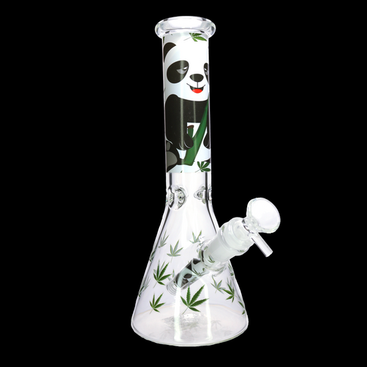 🐼🌿 10” Panda Beaker Bong – Cute Cannabis Leaf Glass Water Pipe