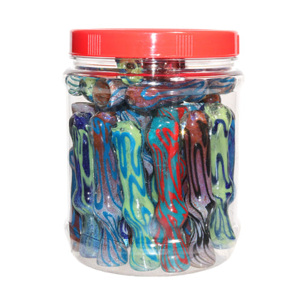 32 PCS – Multicolor Wavy Design Glass Hand Pipes in Display Jar – Wholesale