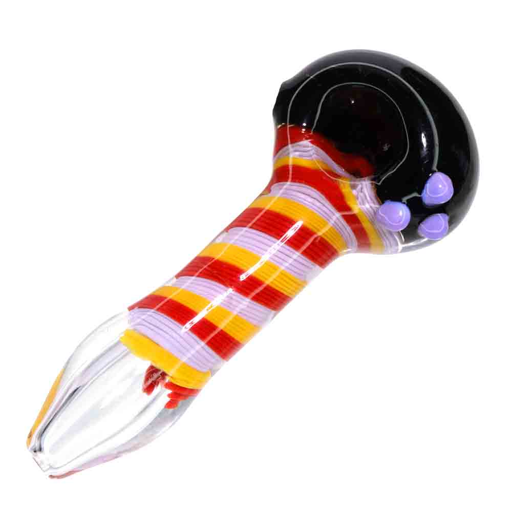 5.5" Heavy Wrap & Rake Glass Hand Pipe – Thick Spoon Pipe with Color-Wrapped Stem