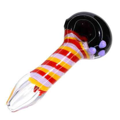 5.5" Heavy Wrap & Rake Glass Hand Pipe – Thick Spoon Pipe with Color-Wrapped Stem