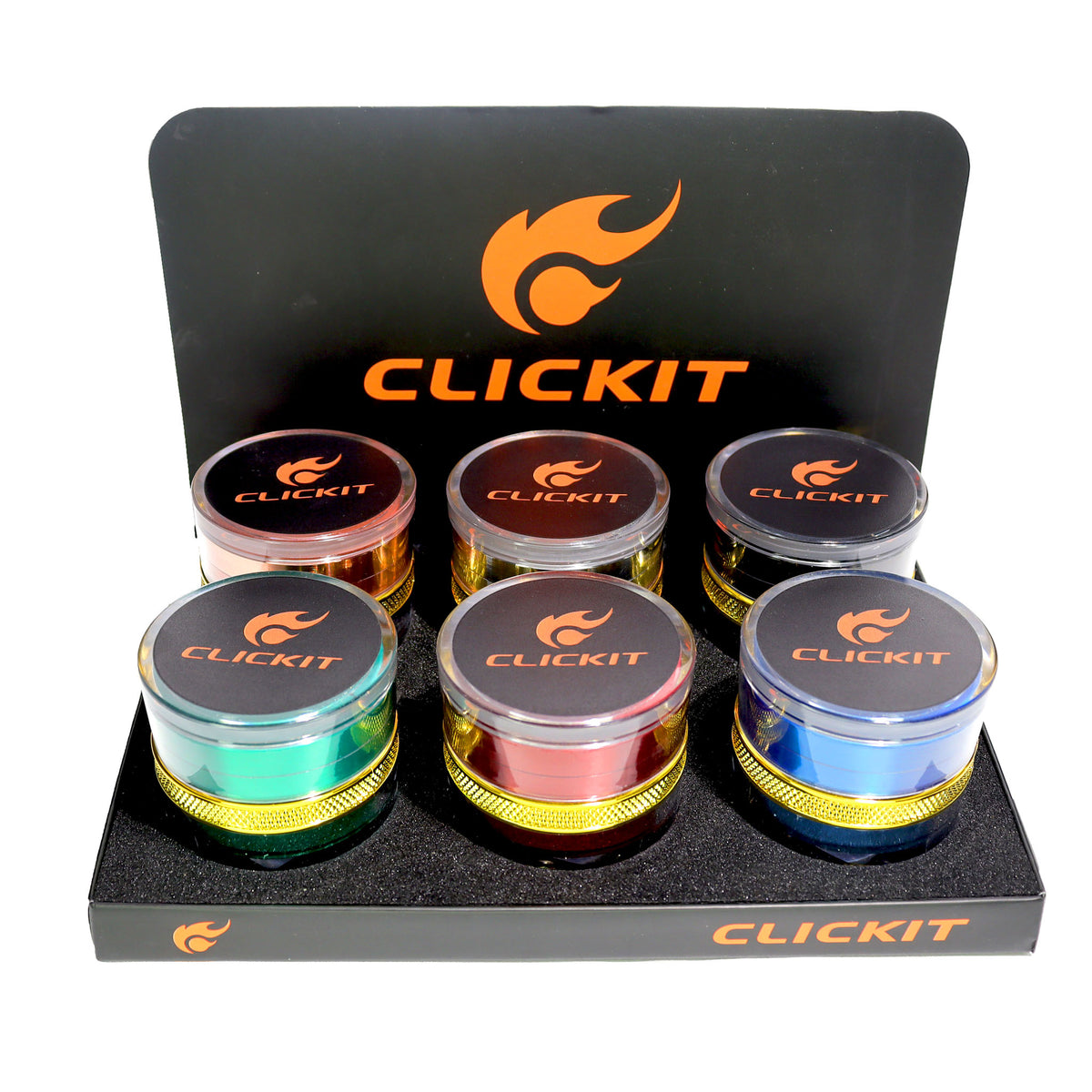 6 pcs – CLICKIT 2.5-Inch Metallic Gold Belt Grinders, Assorted Colors Wholesale | MG-010