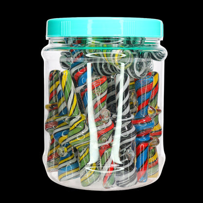 30 PCS – JAR #29 Assorted Spiral Glass Chillums with Side Marbles – Wholesale