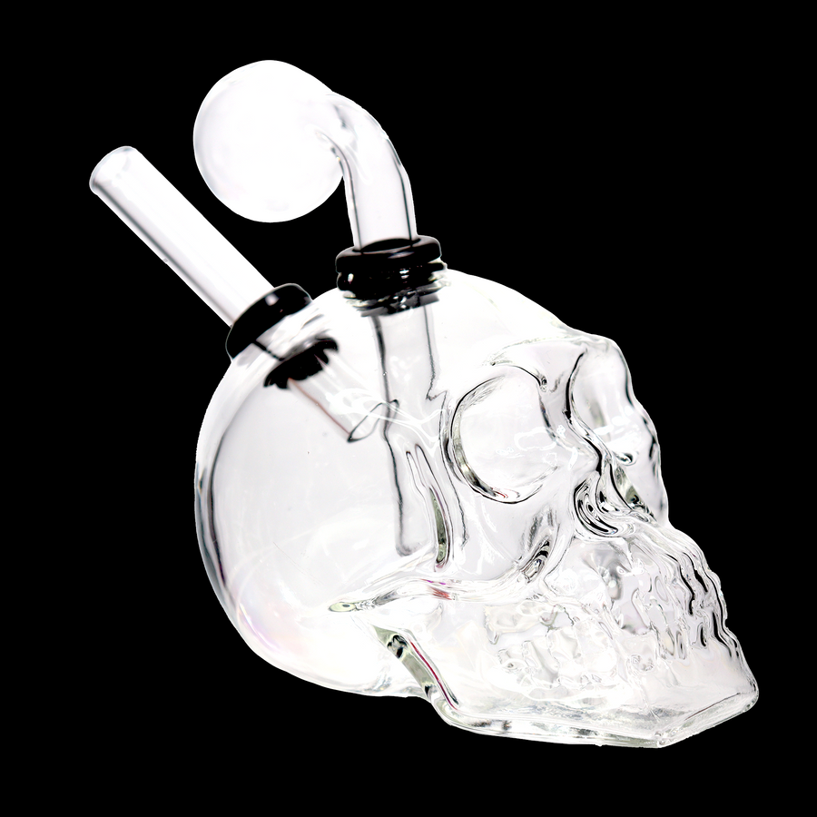 6 Inch Skull Oil Burner Water Pipe, Clear