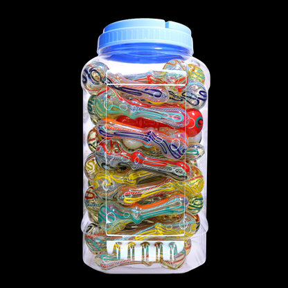 50 PCS – JAR #96 Assorted Color Wavy-Ribbon Glass Hand Pipes – Wholesale