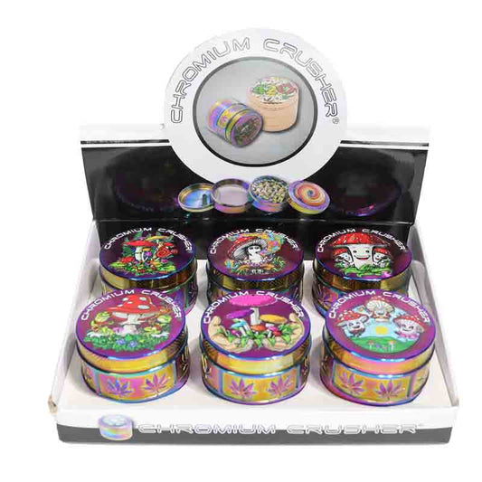 Chromium Crusher 4-Piece Herb Grinder Display (6-Pack) – Mushroom Art Collection