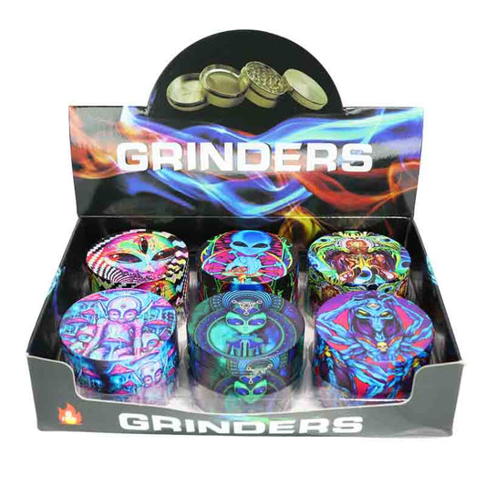 Premium Metal Herb Grinder Display (6-Pack) – Alien & Psychedelic Collection