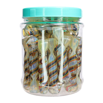 34 PCS – JAR #25 Assorted Spiral Bubble-Dot Glass Chillums – Wholesale
