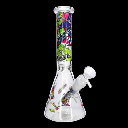 🎸🔥 10” Rock Music Beaker Bong – Colorful Graphic Glass Water Pipe