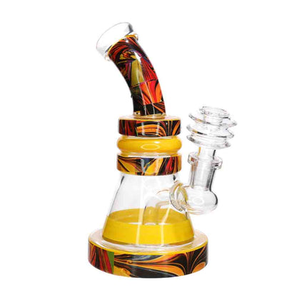 🎨 Marble Accent Mini Beaker Water Pipe – 7 Inch | Color Ring Compact Bong