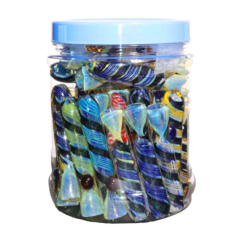 36-Piece Dicro Glass Chillum Jar #03 – Heavy Dichroic One-Hitters $2.95 each | Wholesale Display