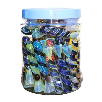 36-Piece Dicro Glass Chillum Jar #03 – Heavy Dichroic One-Hitters $2.95 each | Wholesale Display