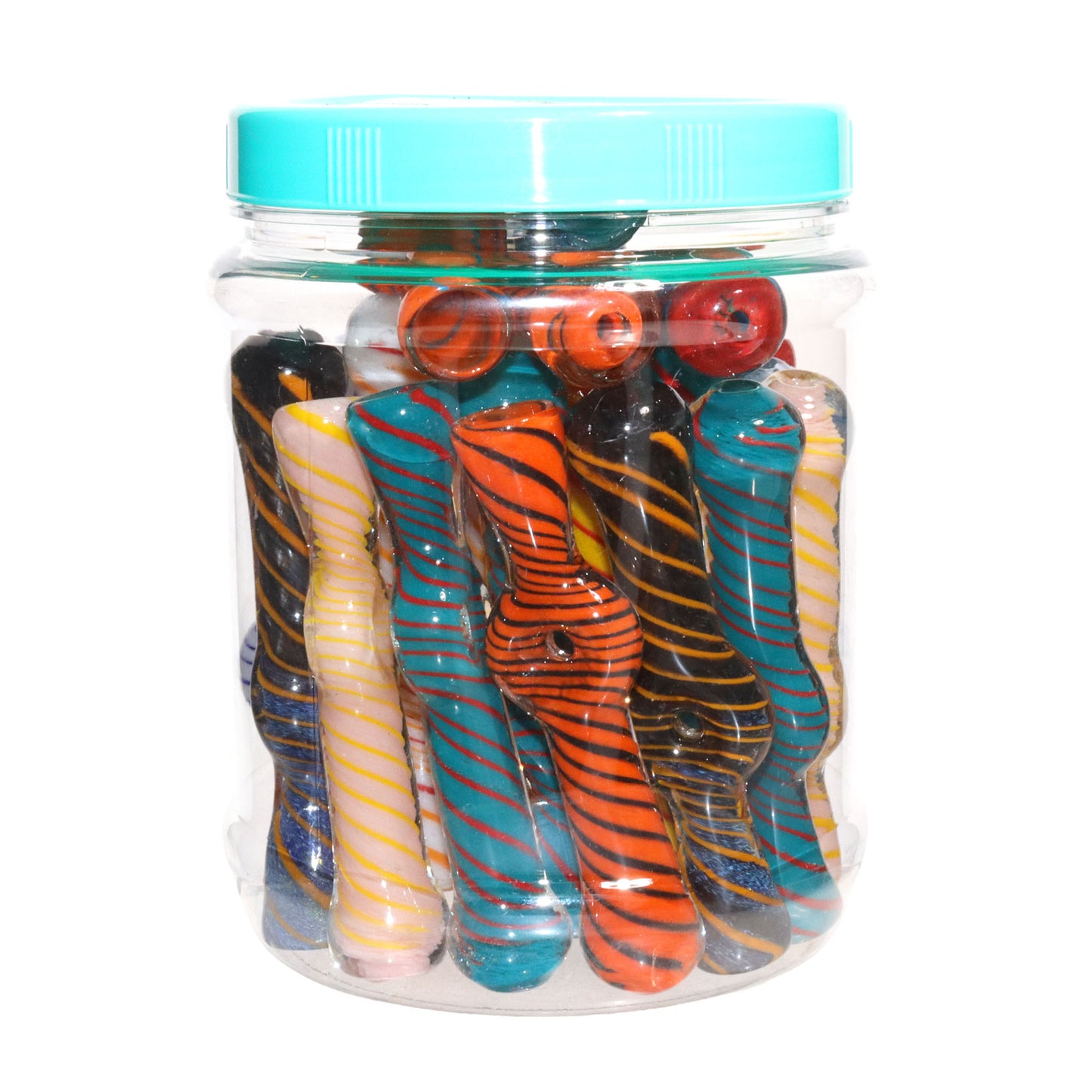 27 PCS – Assorted Color Spiral Glass Spoon Pipes in Display Jar – Wholesale