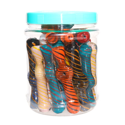 27 PCS – Assorted Color Spiral Glass Spoon Pipes in Display Jar – Wholesale