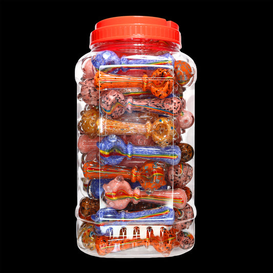 58 pcs – NEW JAR #42 Glass Hand Pipe (4.5 inches) Spoon $3.50 each