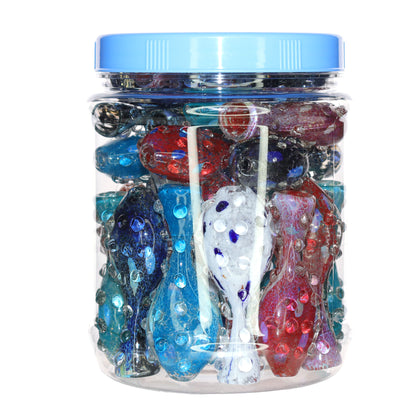 28 PCS – JAR #23 Assorted Color Bubble-Dot Glass Hand Pipes – Wholesale