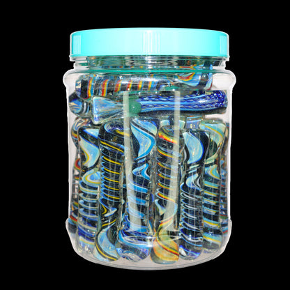 36 PCS – Assorted Color Spiral Glass Chillums in Display Jar – Wholesale