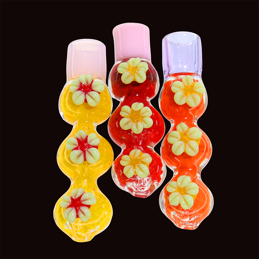 Flower Design Triple-Bubble Glass Chillums – Assorted Colors Wholesale