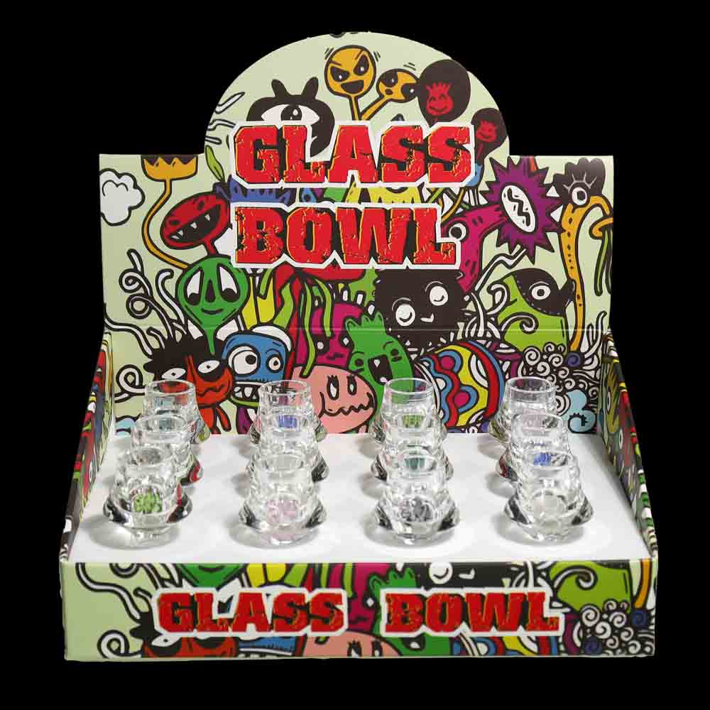 12 PCS - Display 14mm Glass Bowl with Built-In Screen Display | Wholesale Glass Bowls