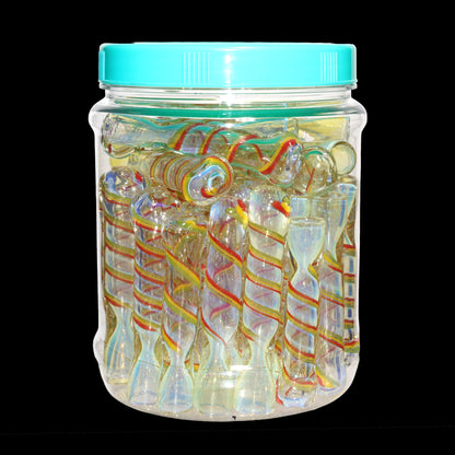 40 PCS – Clear Spiral Design Glass Hand Pipes in Display Jar – Wholesale