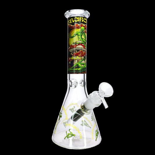 👽🍄 10” Alien Mushroom Beaker Bong – Psychedelic Graphic Glass Water Pipe