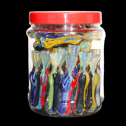 36-Piece Dichro Chillum Jar #09 – Fumed Color With Mixed Ribbon Designs $2.95 each| Wholesale