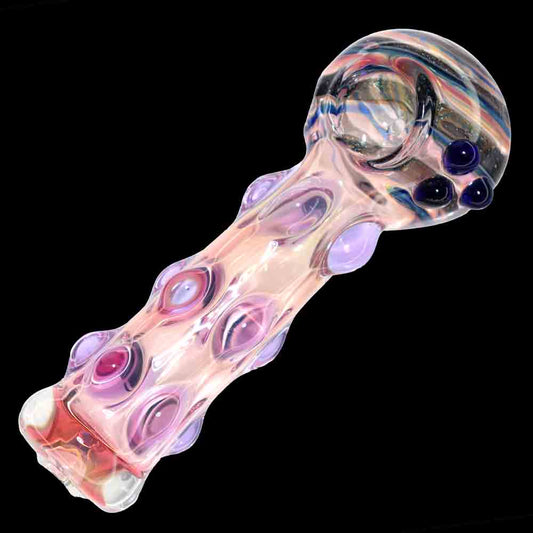 6 in - Heavy Dicro Dots Pink Glass Hand Pipe Spoon