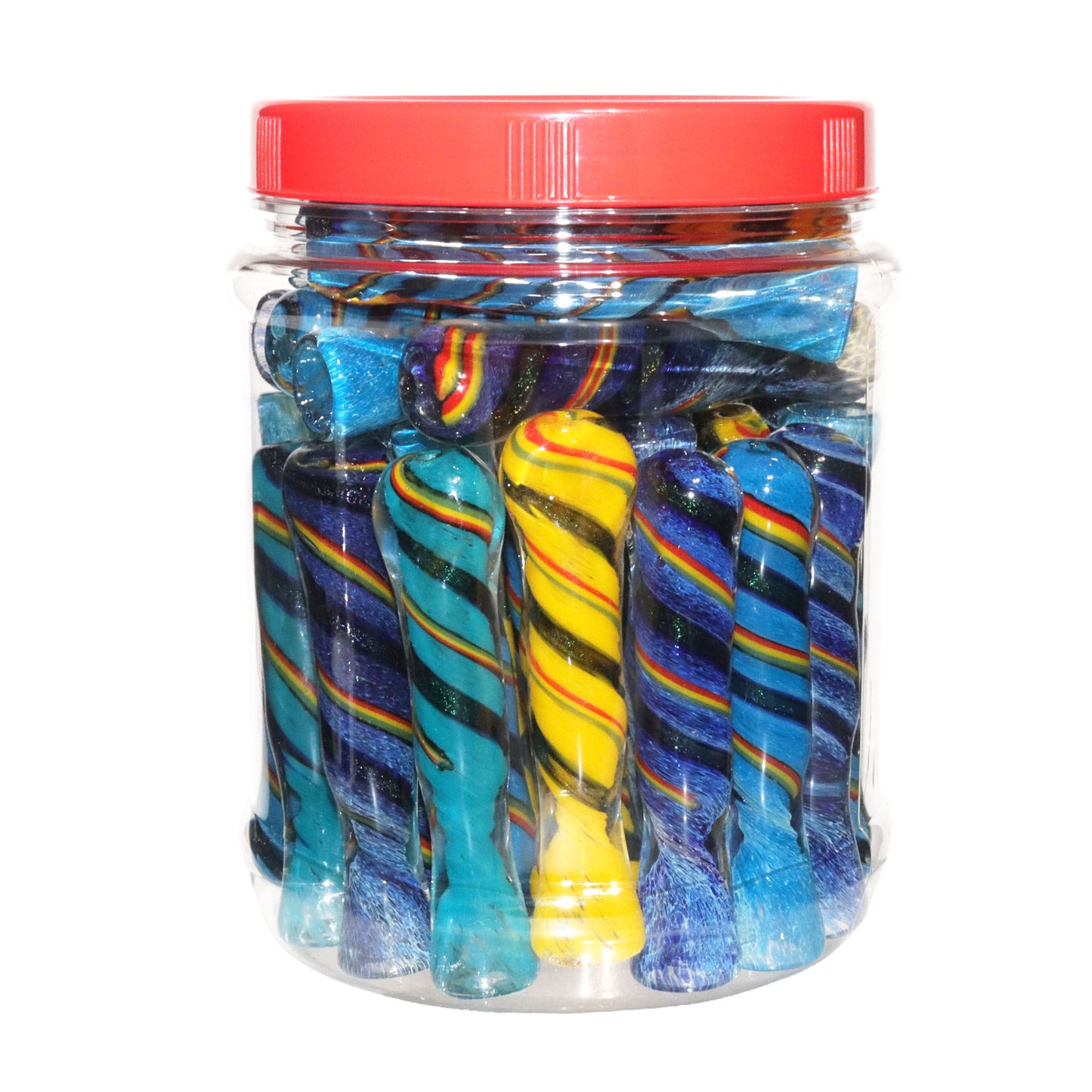 36 PCS – Multicolor Spiral Stripe Glass Hand Pipes in Display Jar – Wholesale